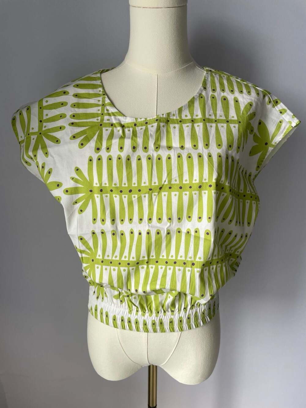 Sheridan French Lime Green Printed Cap Sleeve Blouse Size M